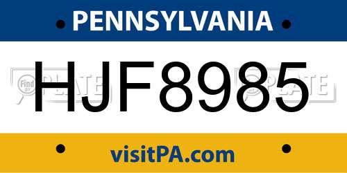 HJF8985 Pennsylvania License Plate