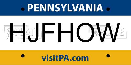 HJFHOW Pennsylvania License Plate