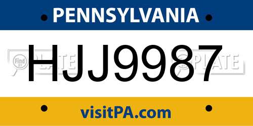 HJJ9987 Pennsylvania License Plate