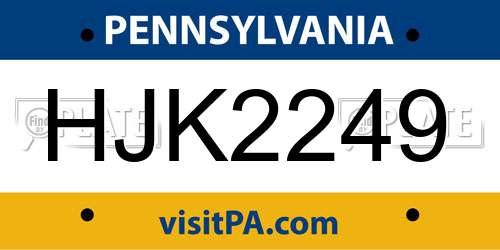 HJK2249 Pennsylvania License Plate