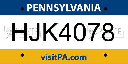 HJK4078 Pennsylvania License Plate