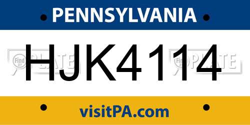 HJK4114 Pennsylvania License Plate