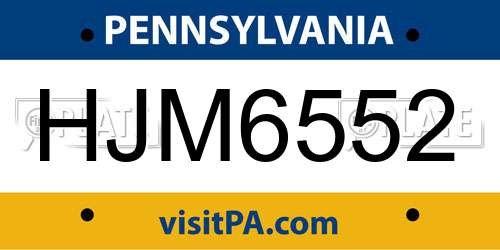 HJM6552 Pennsylvania License Plate