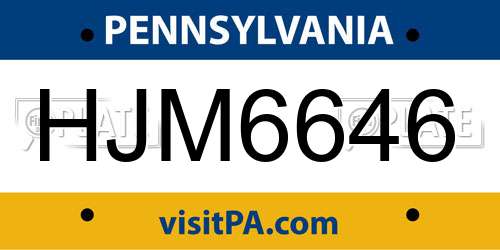 HJM6646 Pennsylvania License Plate