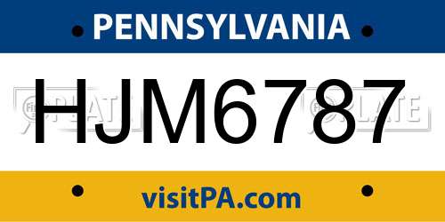 HJM6787 Pennsylvania License Plate
