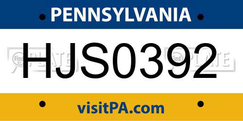 HJS0392 Pennsylvania License Plate