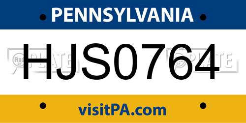HJS0764 Pennsylvania License Plate