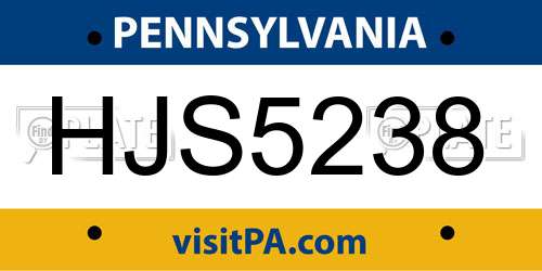 HJS5238 Pennsylvania License Plate