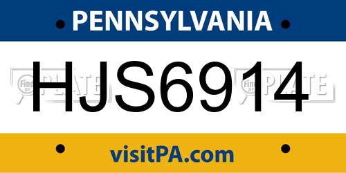 HJS6914 Pennsylvania License Plate