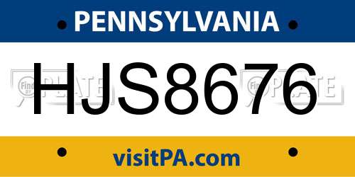 HJS8676 Pennsylvania License Plate