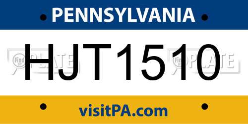 HJT1510 Pennsylvania License Plate