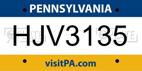 HJV3135 Pennsylvania License Plate