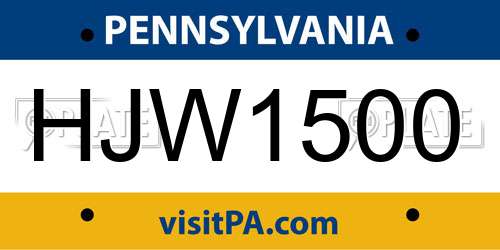 HJW1500 Pennsylvania License Plate