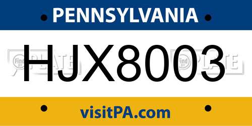HJX8003 Pennsylvania License Plate