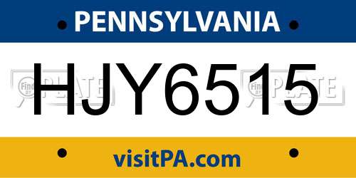 HJY6515 Pennsylvania License Plate