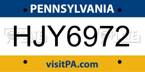 HJY6972 Pennsylvania License Plate