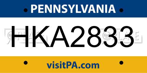 HKA2833 Pennsylvania License Plate
