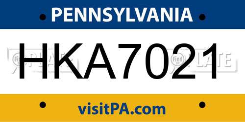 HKA7021 Pennsylvania License Plate
