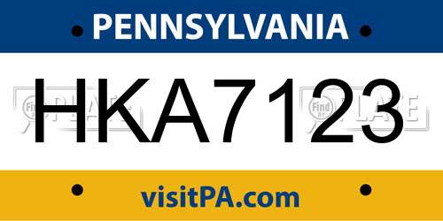HKA7123 Pennsylvania License Plate