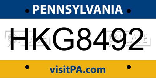 HKG8492 Pennsylvania License Plate