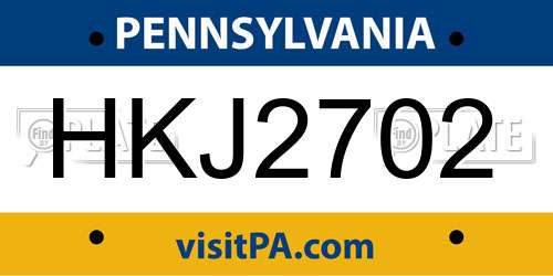 HKJ2702 Pennsylvania License Plate