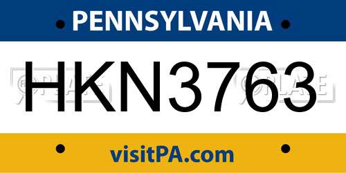 HKN3763 Pennsylvania License Plate