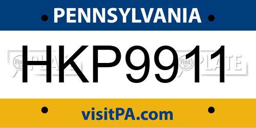 HKP9911 Pennsylvania License Plate