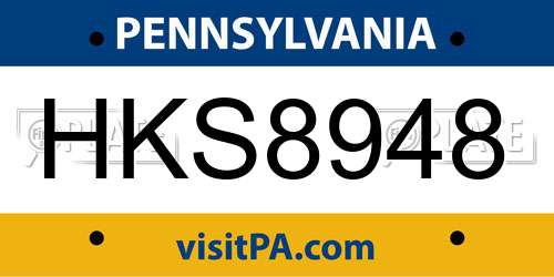 HKS8948 Pennsylvania License Plate
