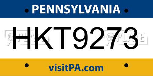HKT9273 Pennsylvania License Plate