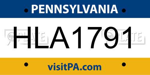 HLA1791 Pennsylvania License Plate
