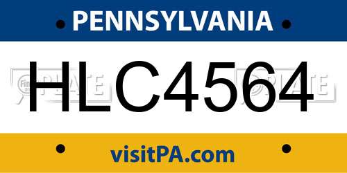 HLC4564 Pennsylvania License Plate