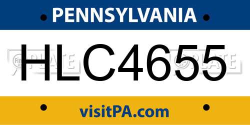 HLC4655 Pennsylvania License Plate