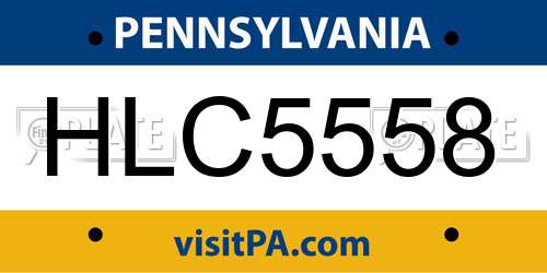HLC5558 Pennsylvania License Plate