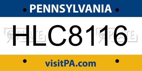 HLC8116 Pennsylvania License Plate