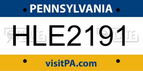 HLE2191 Pennsylvania License Plate