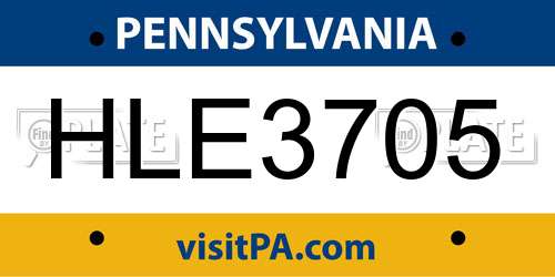 HLE3705 Pennsylvania License Plate