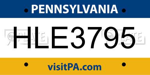 HLE3795 Pennsylvania License Plate
