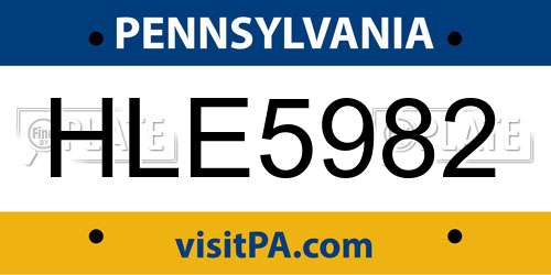 HLE5982 Pennsylvania License Plate