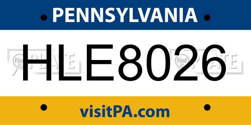 HLE8026 Pennsylvania License Plate