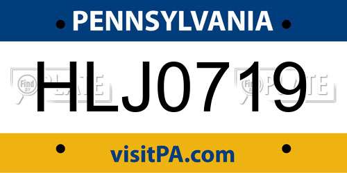 HLJ0719 Pennsylvania License Plate