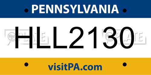 HLL2130 Pennsylvania License Plate