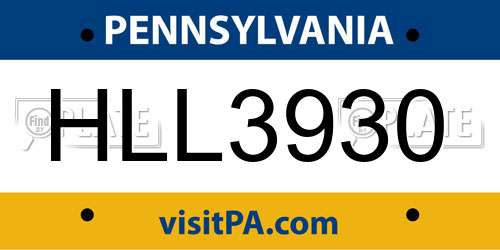 HLL3930 Pennsylvania License Plate