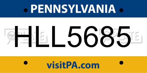 HLL5685 Pennsylvania License Plate