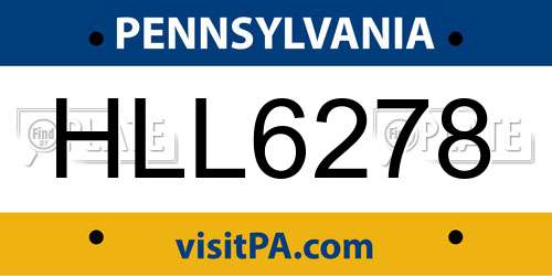 HLL6278 Pennsylvania License Plate