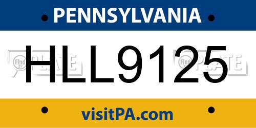 HLL9125 Pennsylvania License Plate