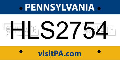 HLS2754 Pennsylvania License Plate