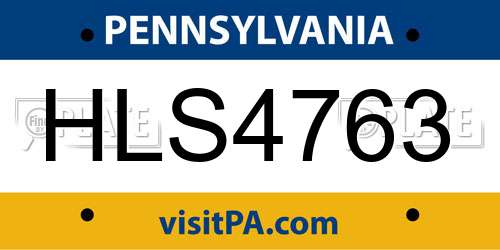 HLS4763 Pennsylvania License Plate