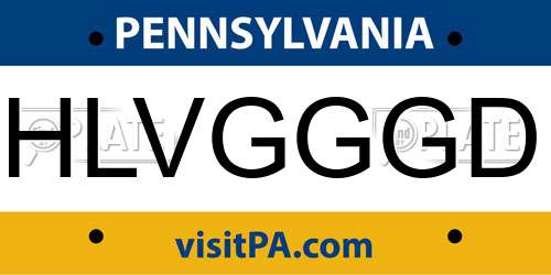 HLVGGGD Pennsylvania License Plate