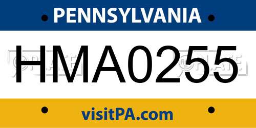 HMA0255 Pennsylvania License Plate
