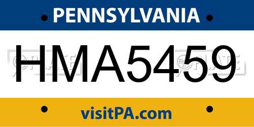 HMA5459 Pennsylvania License Plate